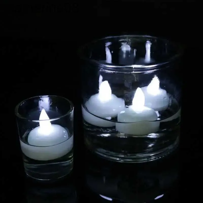 Kaarsen 6psc Flameless drijvende kaarsen Waterdichte flikkering tealights Warm LED -kaarsen voor zwembad Spa Bathtub Wedding Party Dinner Decor D240429