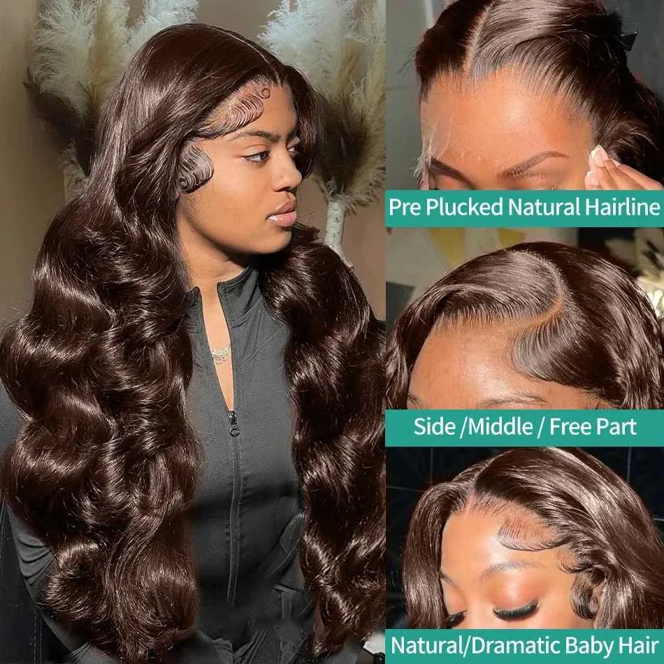 Synthetische pruiken 30 36 inch 250 Dichtheid Chocoladebruine Body Wave 13x4 Lace Front Haren Haar Wig Braziliaans gekleurd 13x6 Vrouw Q240427