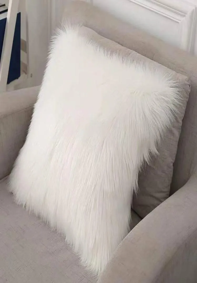 fluffy pillows cover long plush fur white cushions cover decorative pillows bed sofa super soft pillow case 45x45cm3879289