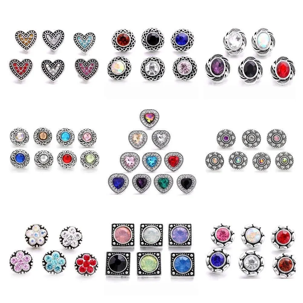 CLASPS HOOKS 12mm Snap Button Jewelry Charms Armband Crystal Flower Heart Button för örhängen Armband Drop Delivery Fi Dhgarden Dhrbs