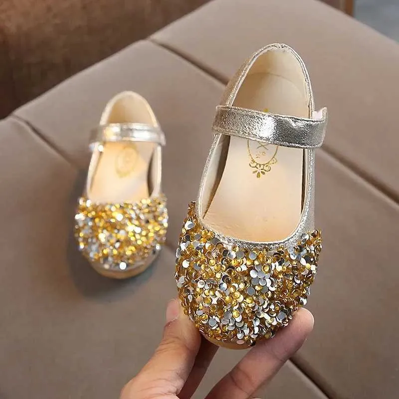 Sandales filles princesse en cuir chaussures printemps sequins automne fashion enfants danse chaussures plates chaussures mode polyvalent