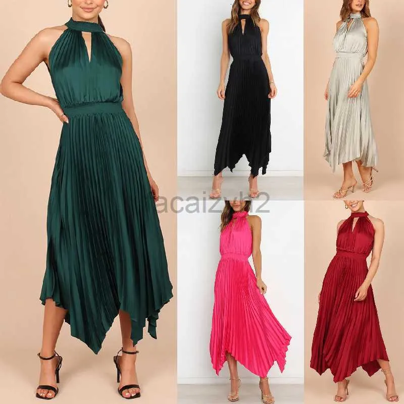 Basic Casual Dresses Designer Dress Trapport Zomer Dames gevouwen massieve mouwloze hangende nek V-hals onregelmatige jurk