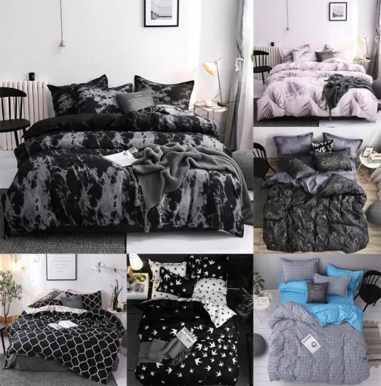 J 5 Eenvoudige beddenkoffers quilt cover kussensloop Threepiece beddengoed set met kussensloop enkele dubbele dekbed zwart dekbedovertrek LJ6228621