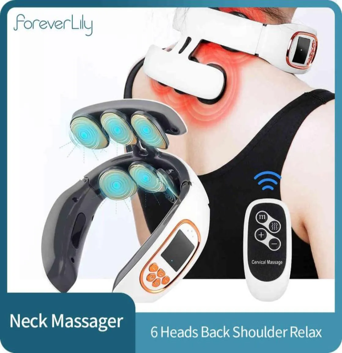 6 têtes Smart Electric Neck and Back Pulse Massager Tens Wireless Heat Wory Cervebra Douleur Détendez Machine de massage de pétrole 5032448