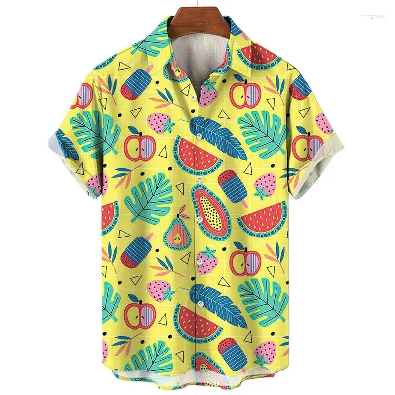 Herren lässige Hemden Hawaiian Tropical Obst Hemd für Männer Button Revers Kurzarm Sommer Männliche Kleidung 3D Ananas Banane gedruckte Bluse