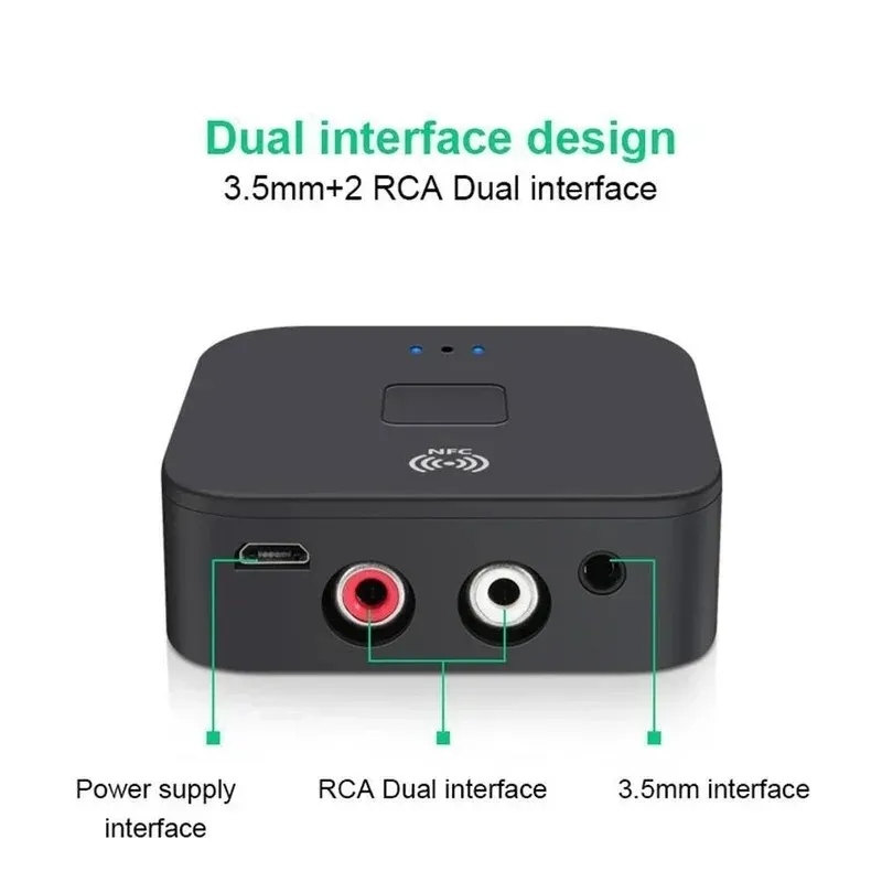 Bluetooth 5.0 RCA -ljudmottagare APTX 3,5mm Aux Jack Music Wireless Bluetooth Adapter med NFC för bil -TV -datorhögtalare