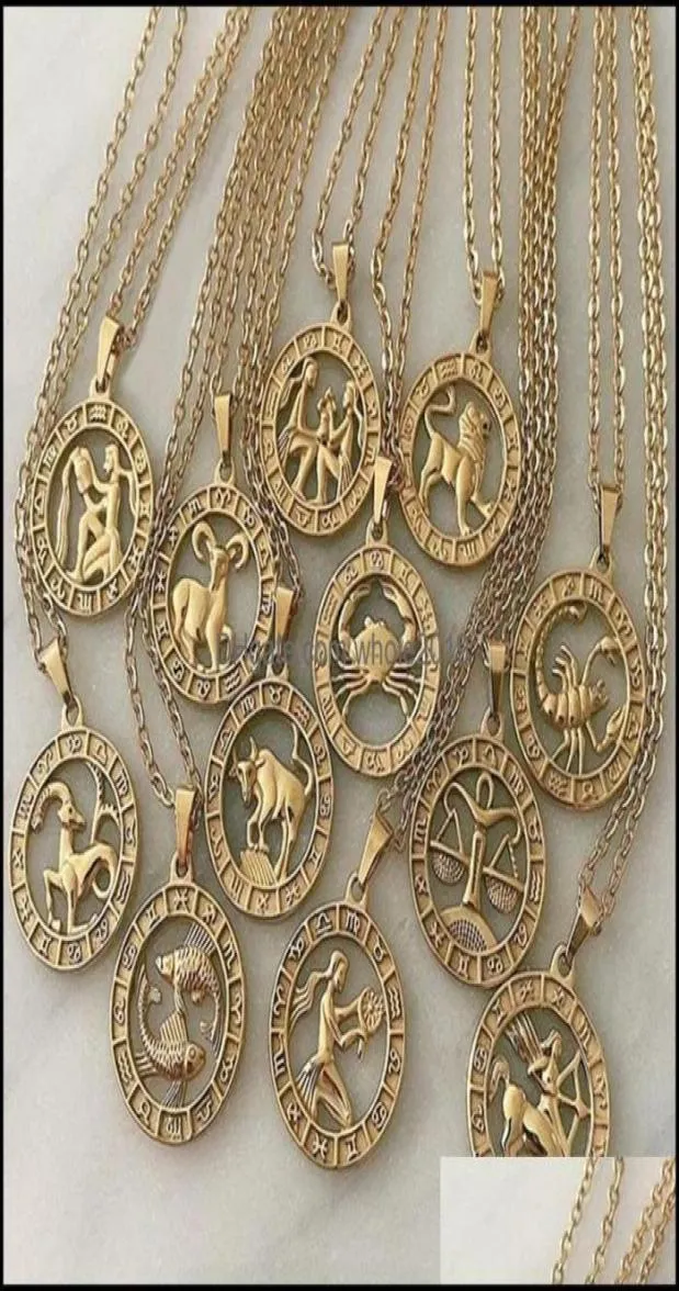Colliers pendants pendentifs bijoux zodiaque lettre constellations Collier pour femmes hommes Virgo Libra Scorpion Sagittaire Capricorn1119885