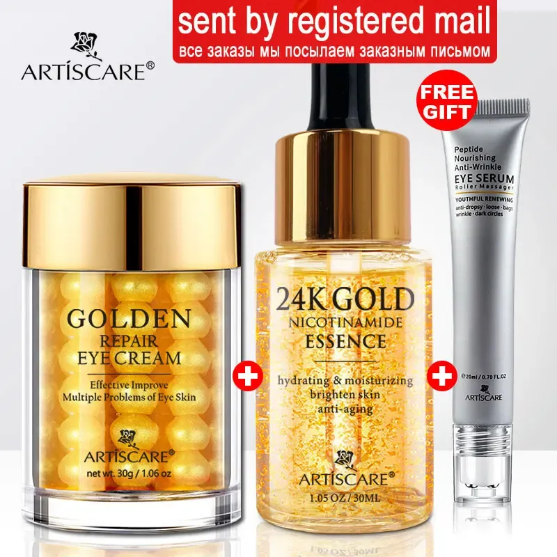 Face Artiscare 24K Gold Serum Set för rynkor ansiktsåldrande ögonkräm fuktgivande ansikte essens hudvård koreanska produkter