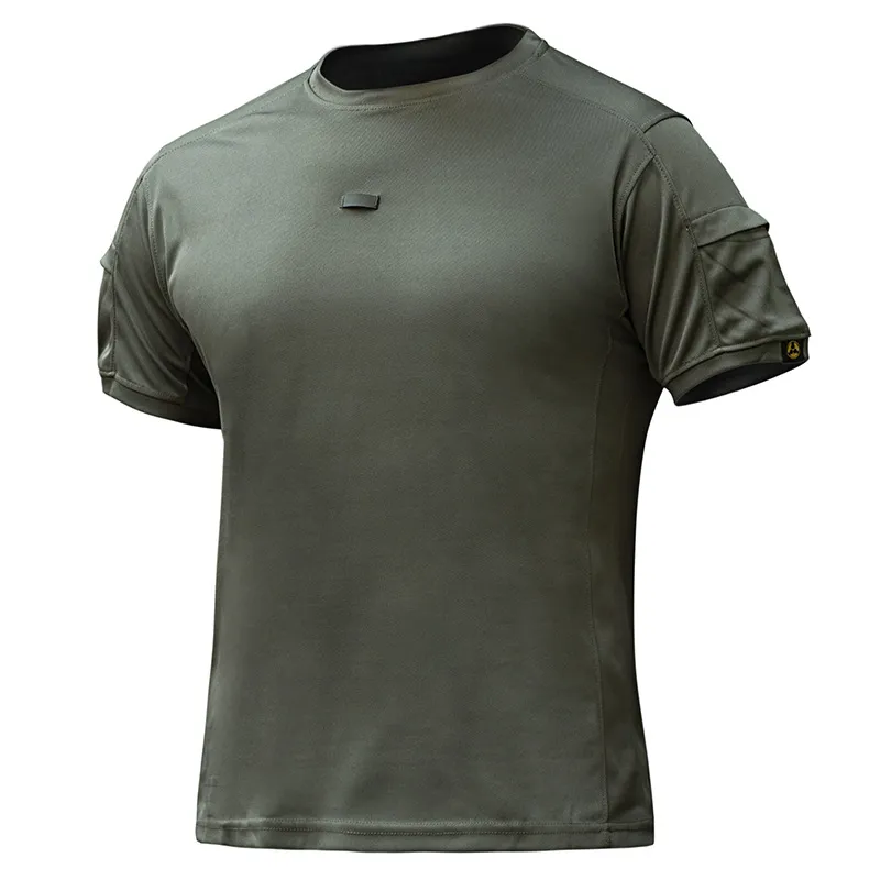 Tactische buiten T-shirt Heren Comfort Korte mouw Ronde nek Pocket Tiensten 2024 Zomer Zomer Casual Quick-Dry Pullover Sport Tops Pure Color Running T-Shirts Mannelijke kleding