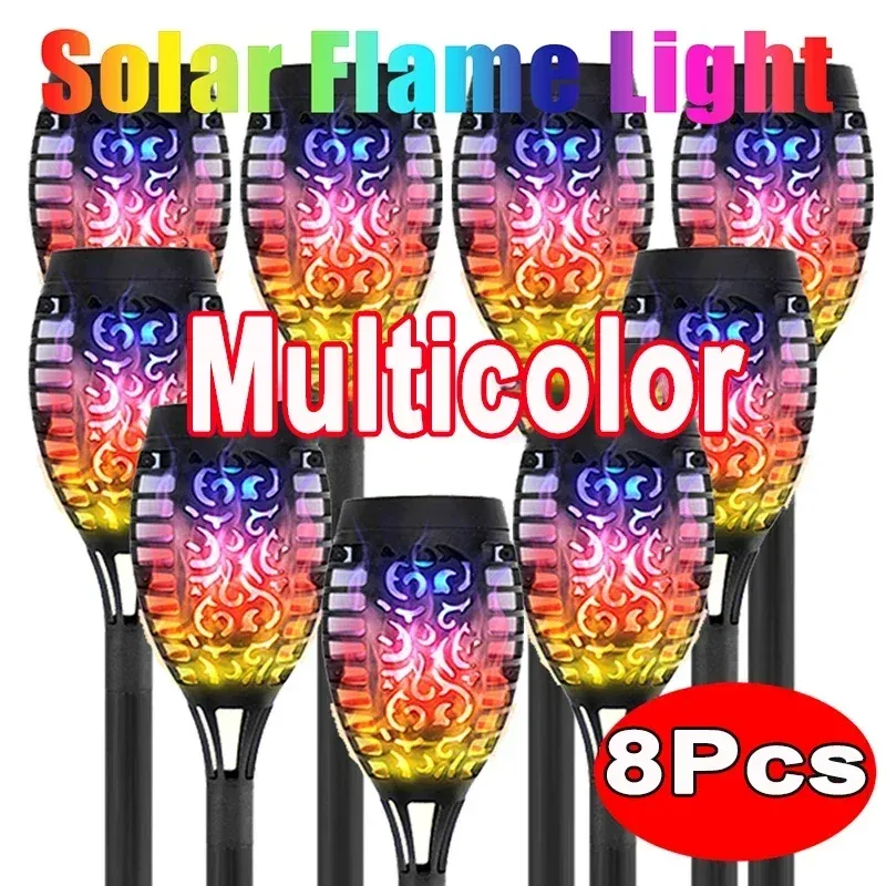 Decorações novas 1/2/4/6/8pcs Luzes de tocha solar Luzes de tocha trêmula de pisca de jardim à prova d'água de jardim ao ar livre pátio de pátio de pátio