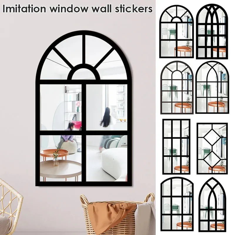 3D Imitatie Window Arch Design Acryl Mirror Wall Sticker Zelfklevende Huis Woonkamer Achtergrond Art Wall Decor Stickers 240417