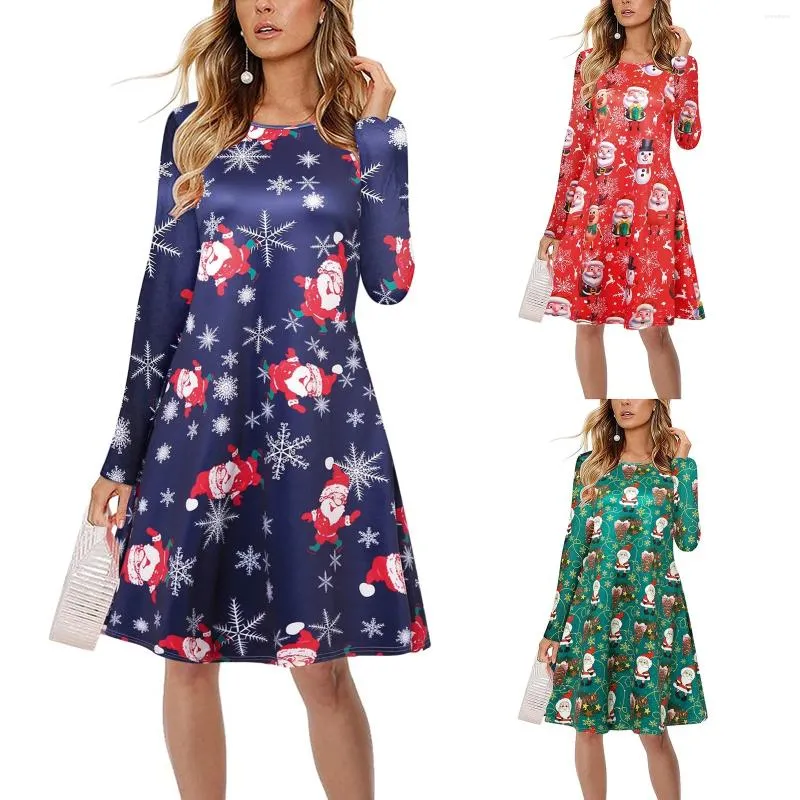 Lässige Kleider Schneeflockenmuster Drucken Frauen Langarm Ladies Style Ladies Kurzkleid Herbst Lose übergroße Mini