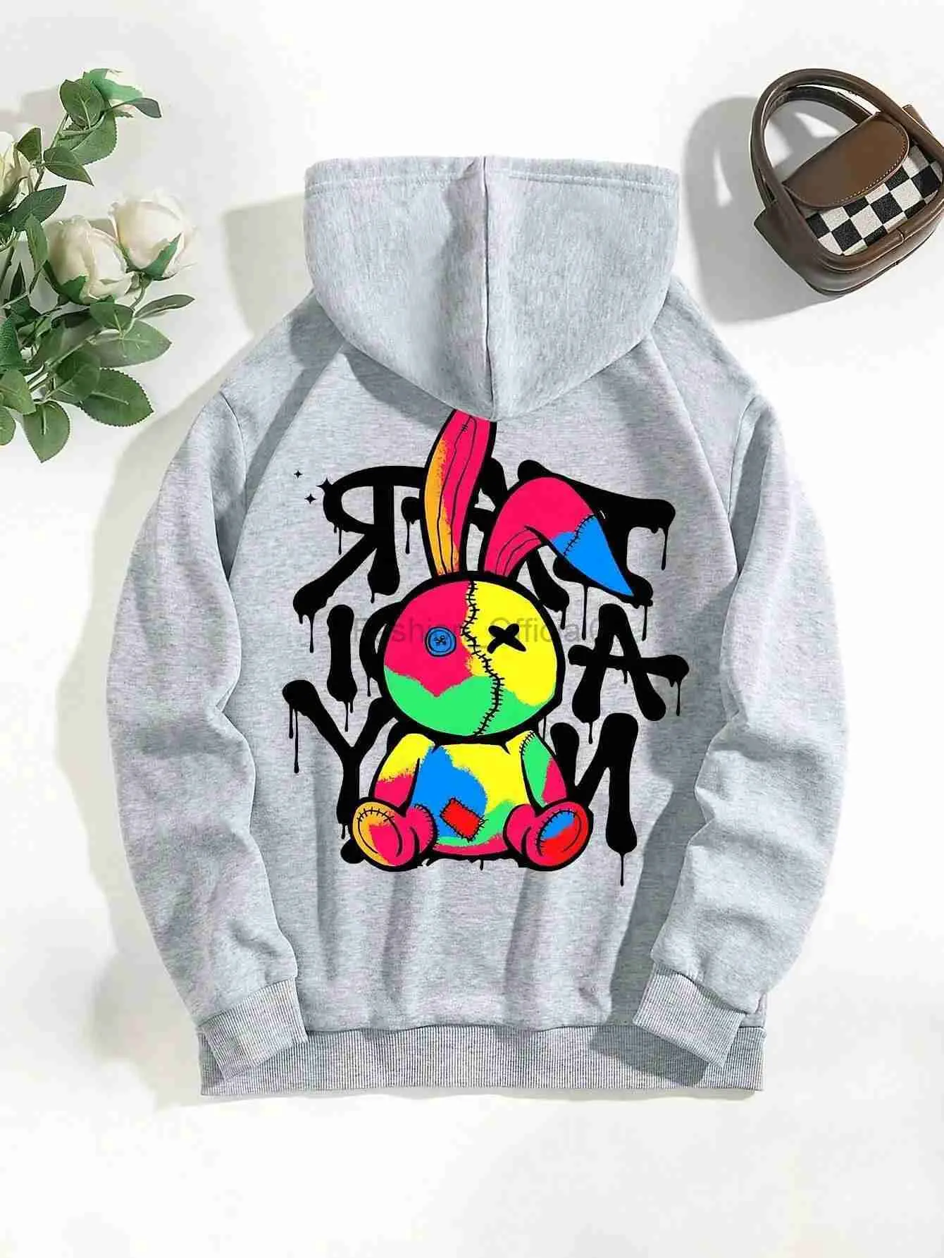 Мужские толстовок с капюшоном Y2K Puppet Rabbit Mustry Graphic Hoody Women теплый негабаритный толстовка уличная повседневная капюшона осень S-XXL Женская одежда D240429