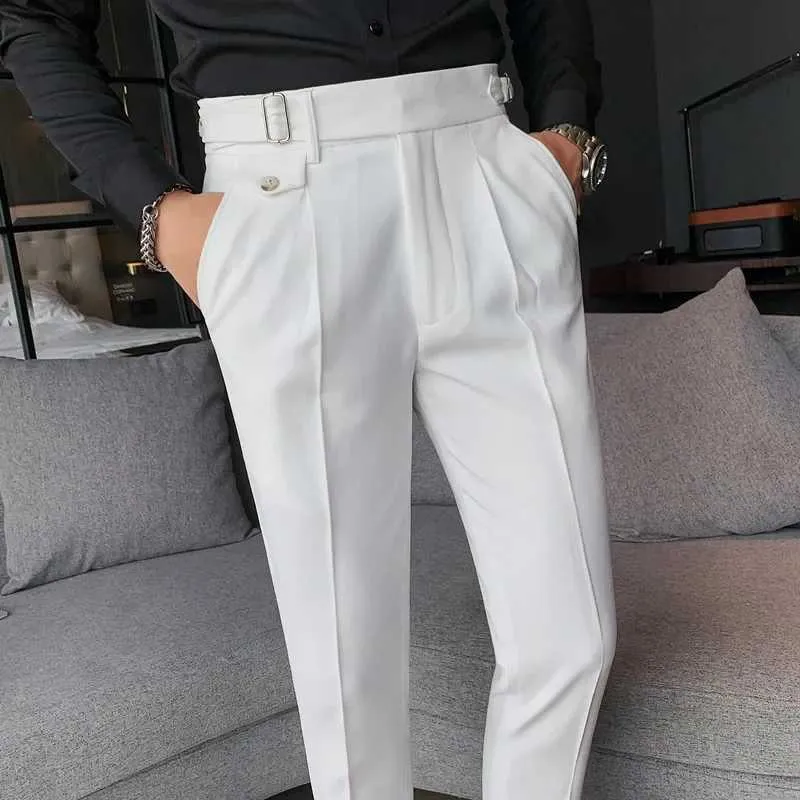 Herenbroeken Heren Set Pants 2023 Nieuwe Britse bedrijfsstijl Casual Solid Slim Fit rechte heren lang Q240429