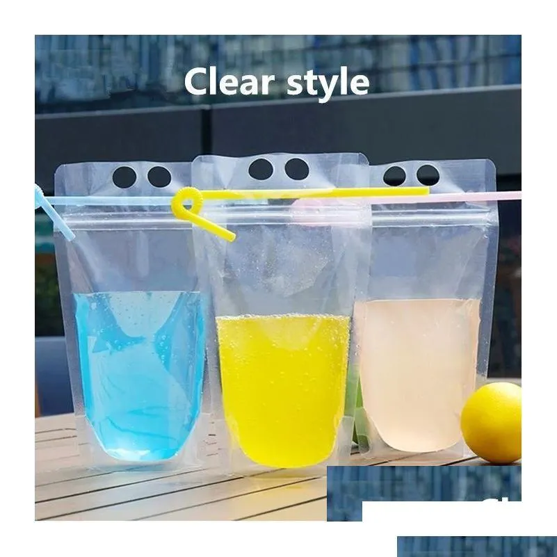 Packing Bags Wholesale Drink Pouches Smoothie Bag Reclosable Zipper Heavy Duty Hand-Held Stand-Up Clear Plastic Pouche 250Ml 500M Dr Dhsjv
