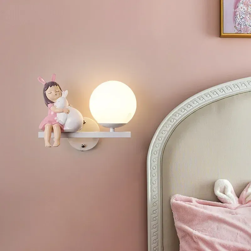 Wall Lamp Girls Room Decor For Children's Girl Boy Kids Bedside Light Cute Pink Creative Cartoon Eye Protection Sconce