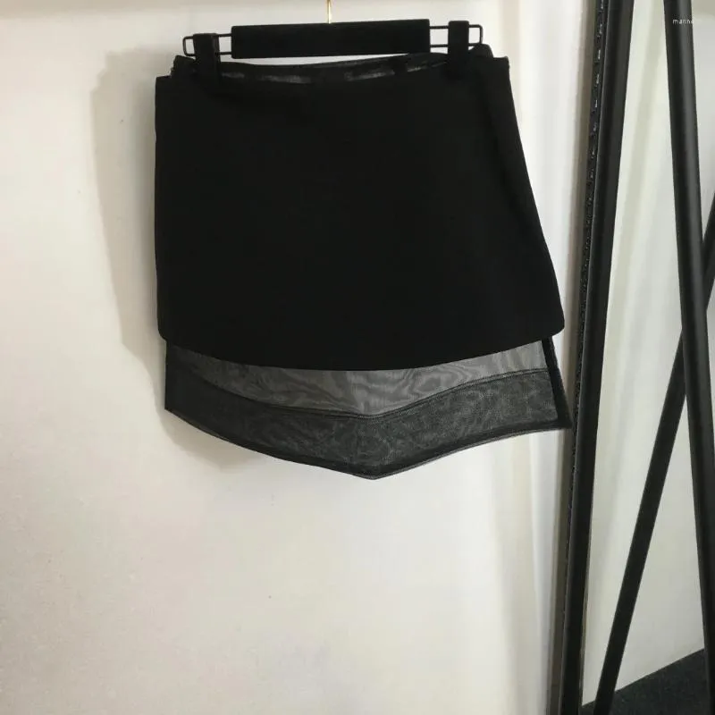 Skirts Women's Advanced And Fashionable Black Mesh Skirt High Waisted Slimming Versatile Summer 2-Piece Set