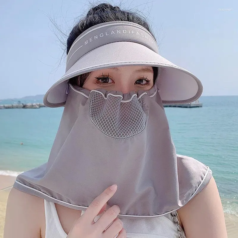 Brede rand hoeden vrouwen zonnebrand hoed zomer sjaal nek nekbescherming lege top dames vol gezicht masker zonnebonnet outdoor anti-ultraviolet cap