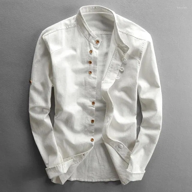 Men's Casual Shirts Men Cotton Linen Shirt Formal Retro Chinese Style Long Sleeve Mandarin Collar Soft Comfort Clothing 7XL