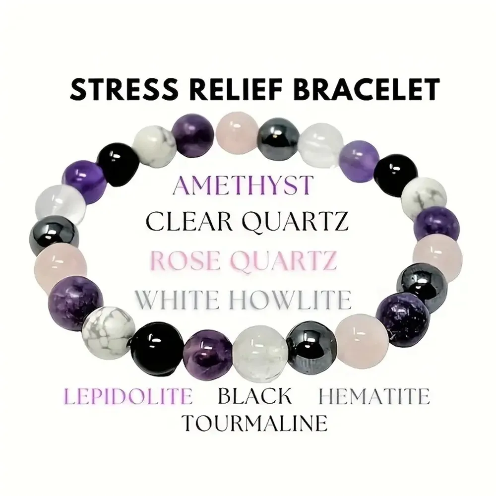 Natural Mineral Stress Reducing Bracelet, Calming And Energy Balancing Crystal, Anxiety Reduce Bracelet, Gift For Men And Women