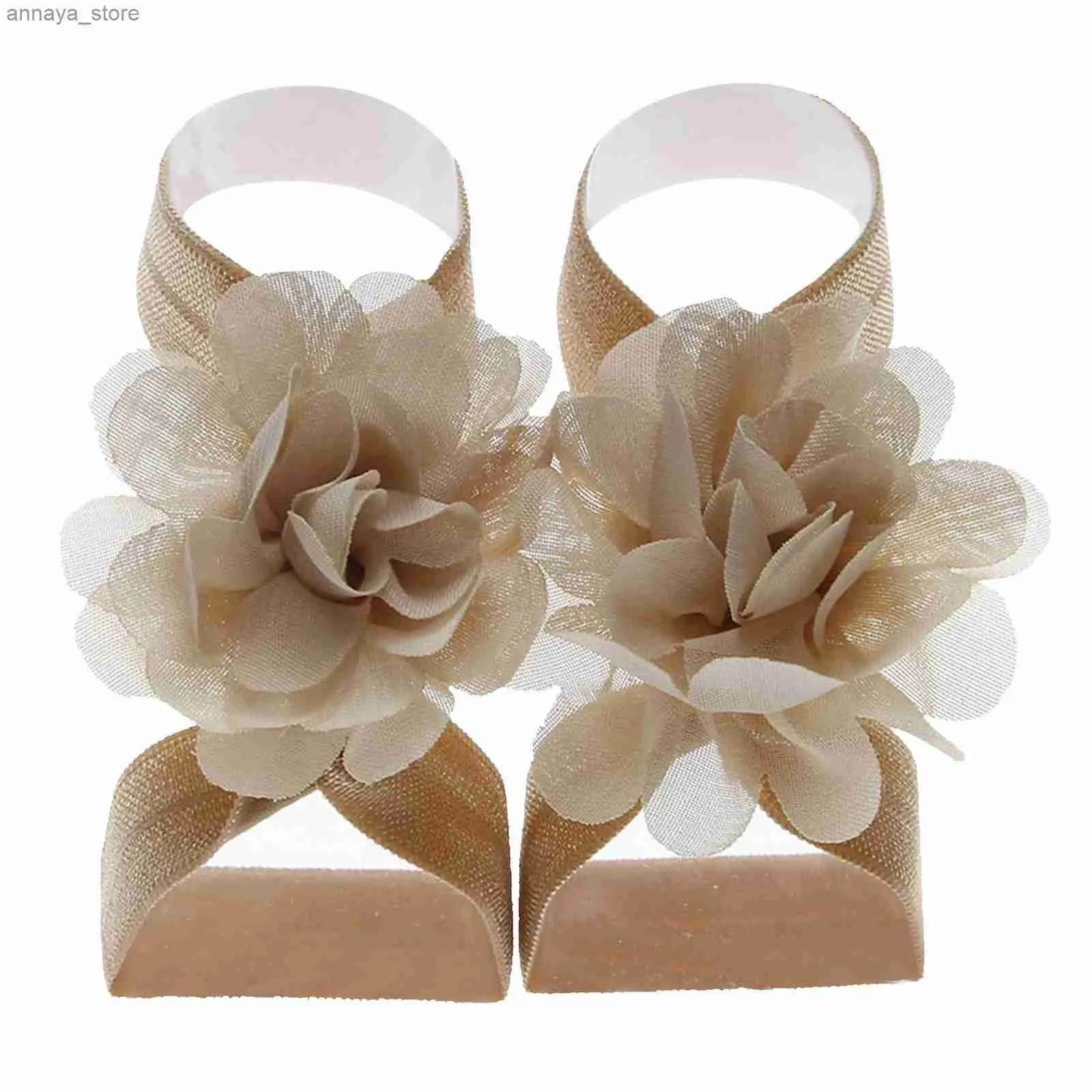 Sandalen chiffon bloem op blote voeten sandalen geschikt voor baby's meisjes pasgeborenen foto's rekwisieten kinderen mode -accessoiressl240429