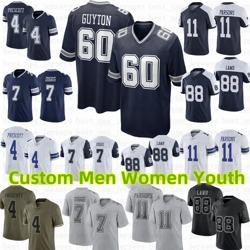 60 Tyler Guyton 88 Lamb Football Jersey 4 Dak Prescott 7 Trevon Diggs Micah Parsons 3 Cooks 2024 70 Martin 50 Kendricks