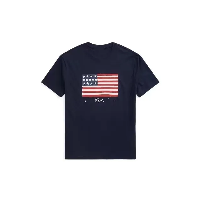 Camiseta do Dia da Independência do Pescoço da tripulação de grife, manga curta de impressão de bandeira, camiseta pólo de estilo exclusiva de 2024, camiseta de manga curta de algodão
