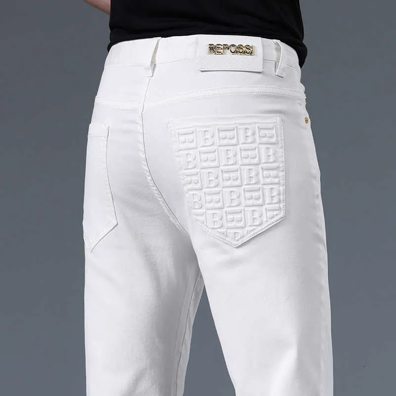 Pure Summer White 9-punkts jeans för män 2023 Våren och hösten smal passande små benbyxor koreansk version avslappnad