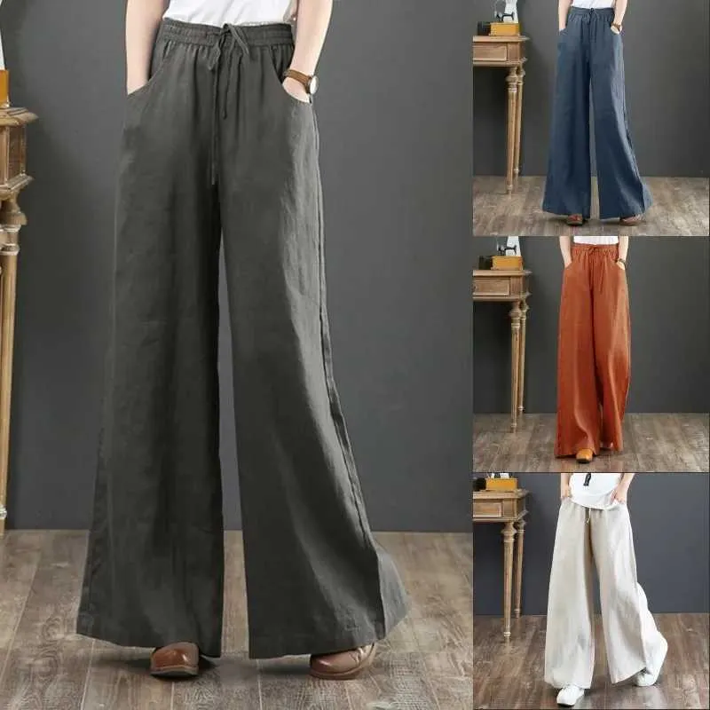 Spodnie damskie Capris swobodne szerokopasmowe spodnie dla kobiet jesienne spodnie Zanzea 2023 Vintage High Waisted Pants Palazzo Womens Solid Turn OversizeS Y240429