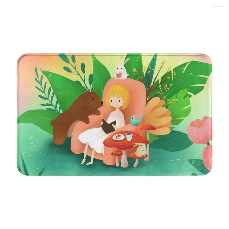 Carpets Bear and Girl mignon de dessin animé tapis tapis tapis de tapis de tapis de tapis de bain polyester balcone absorbant anti-toilettes anti-vêtements