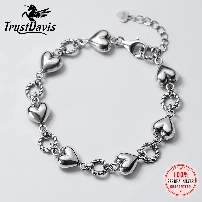 Trustdavis 925 Sterling Thai Silver Romantic Heart Twist Ring Bangle for Women Party Fine S925 Jewelry DA1883 240424