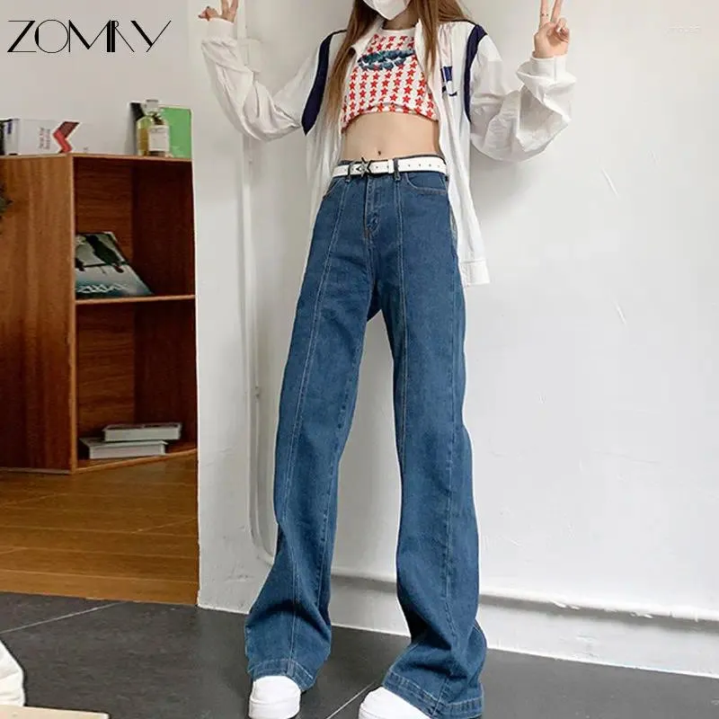 Jeans féminins Zomry Loose Retro Stitching and Ankle Harajuku Wide-Leg Denim All-Match Low Taist Pantalones de Mujer