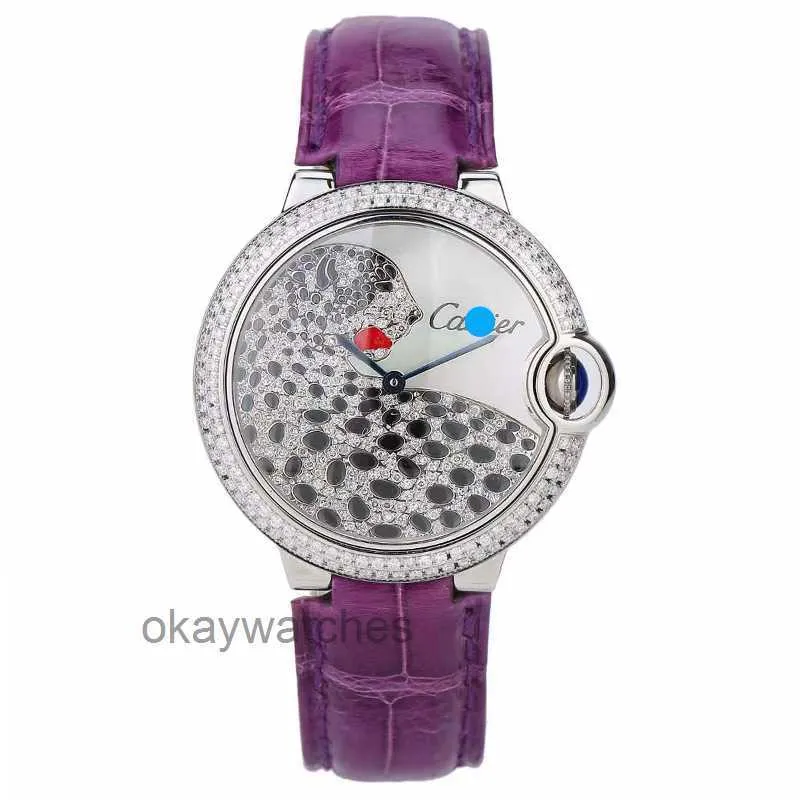 Cadrans unisexes montres de travail automatiques Carter Blue Balloon 33 Gauge avec plaque de léopard Ensemble d'anglais montre pour les femmes W6920086