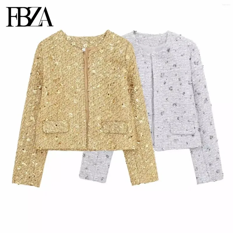 Vestes pour femmes fbza femmes mode flip flip poche crewneck cardigan sequin veste tweed codes courts chic dames tops mujer