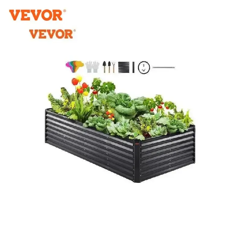 Dekoracje VEVOR Zestaw ogrodowy duży metalowy podwyższony pudełko ogrodowe łóżka ogrodowe na zewnątrz dla warzyw kwiaty i zioła z otwartym dnem