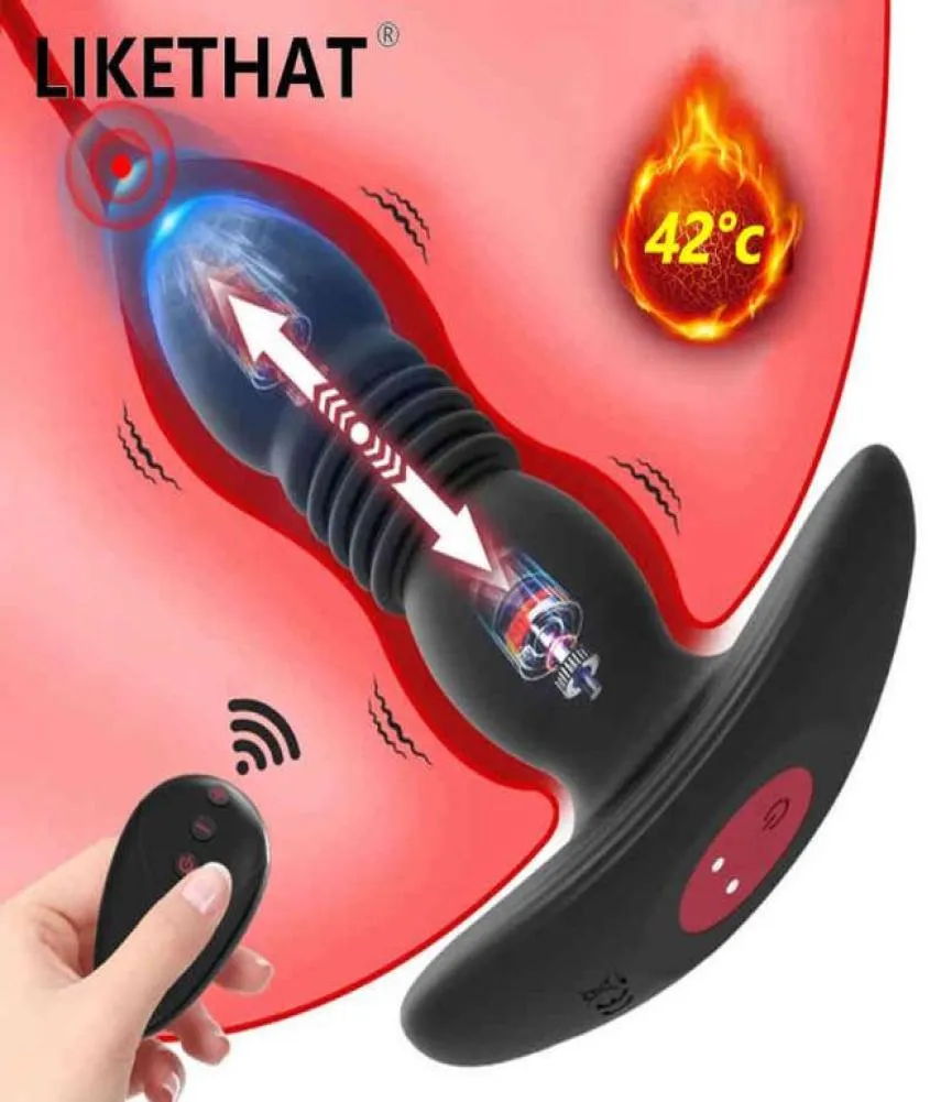 Sex Toy Massager Telescopische dildo vibrator Verwarming Prostaatstimulator Mannelijke kont Anal plug anus Remote Control speelgoed voor volwassen mannen 4402617