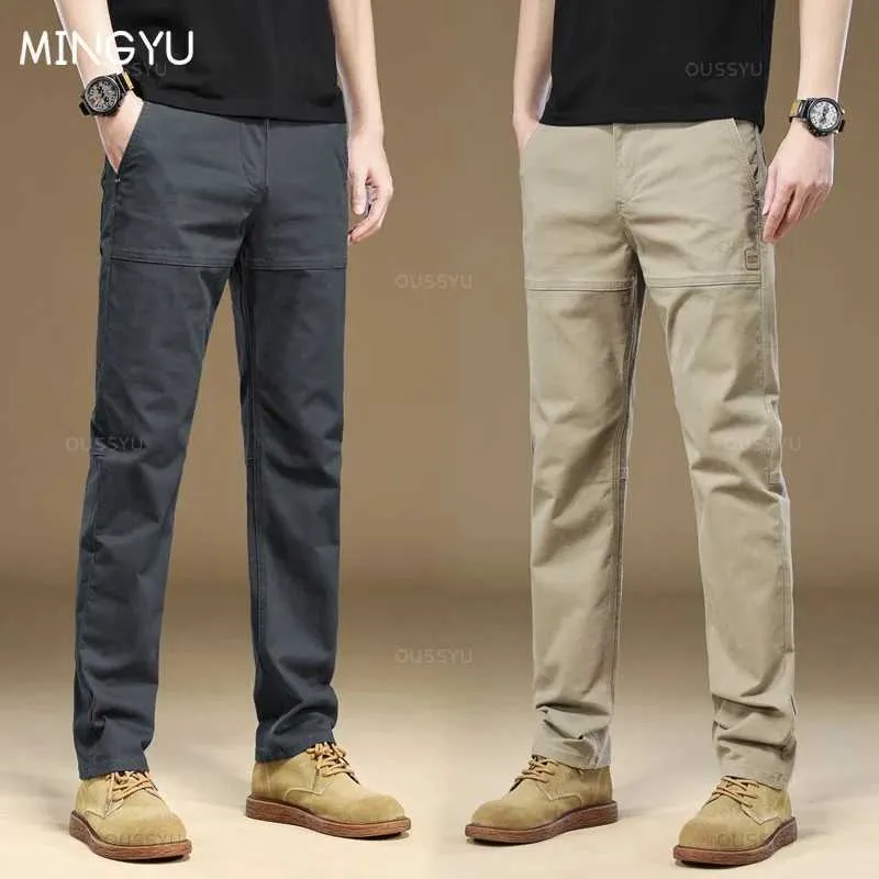 Men's Pants Mingyu Brand Clothing Mens Cargo Work 97% Pure Cotton Solid Color Korean Grey Casual Large 38 40 Q240429