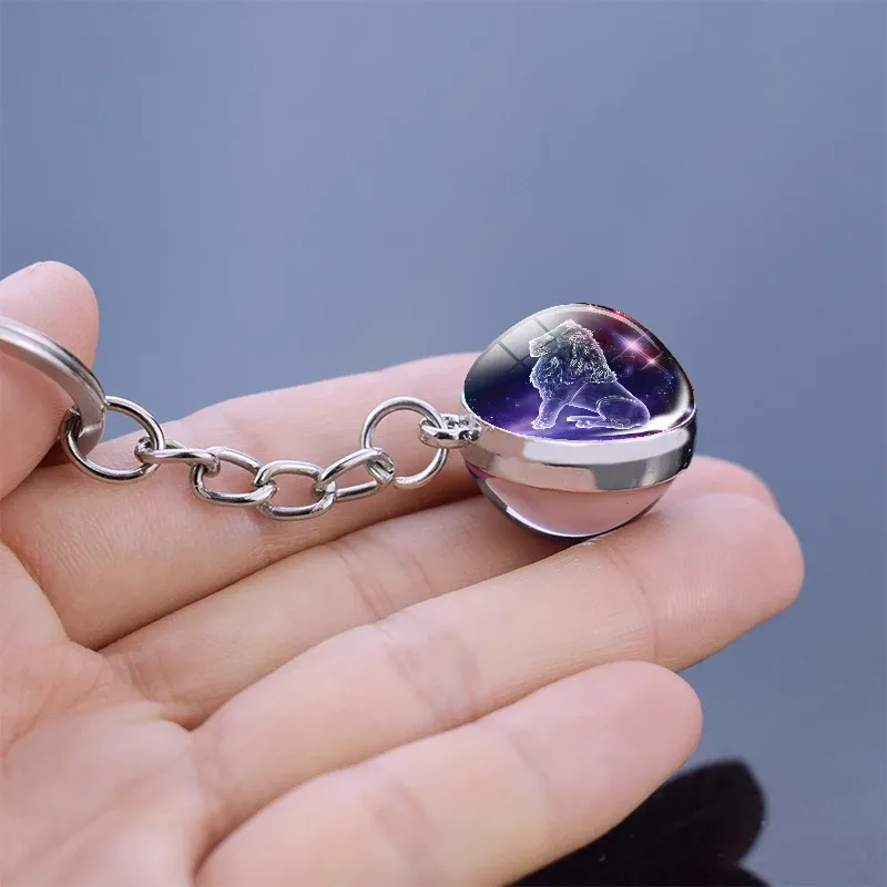 Key Rings 12 Constellation Luminous Keychain Glass Ball Pendant Zodiac Glow In The Dark Chain Holder Men Women Birthday Gift Drop Deli Otfdh