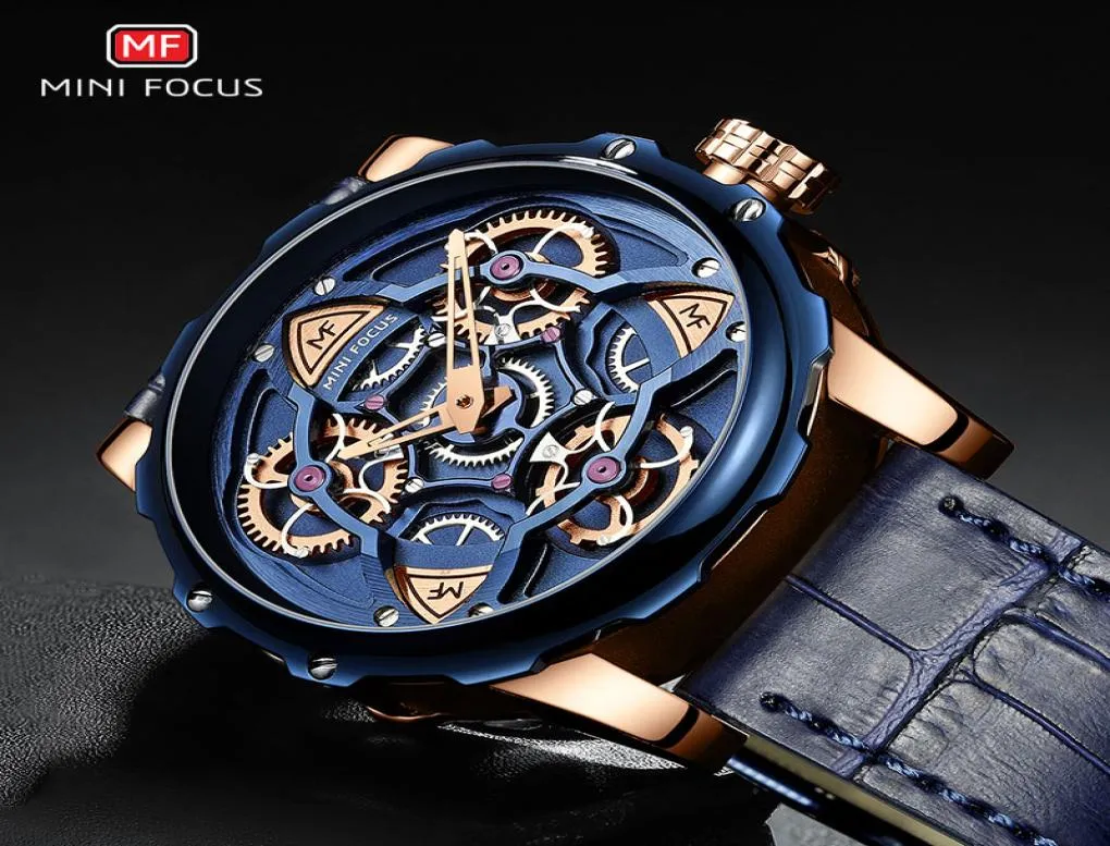 Mini Focus Blue Leather Quartz Watch Men Luxury Army Sports Man 3 Бар водонепроницаемые бренд Top Brand Relogios Masculino 0249G7799424
