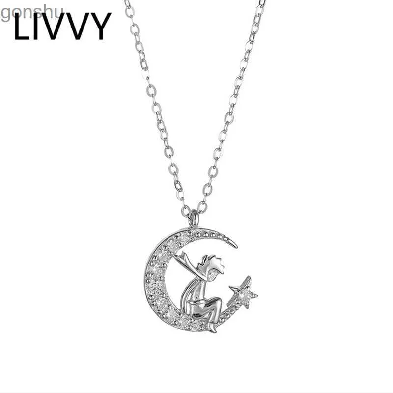 Pendant Necklaces LIVY Silver Creative Moon Man Pendant Necklace for Female Couples Fashion Geometry Handmade Jewelry GiftsWX