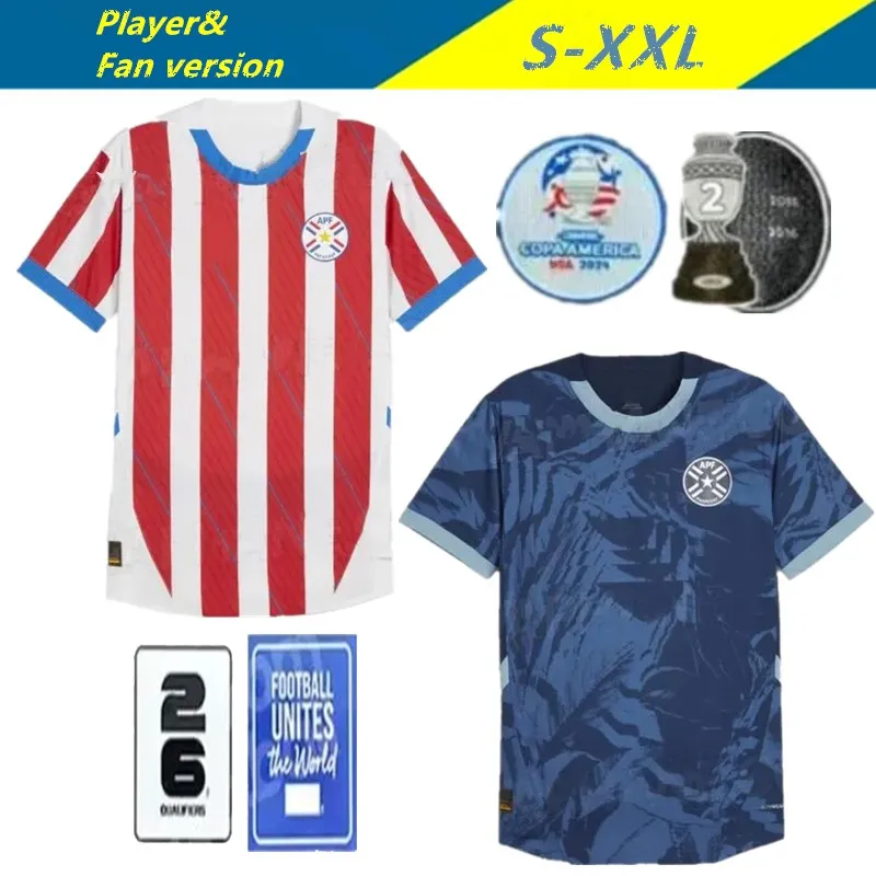 24 25 Paraguay Soccer Jersey Copa America Maillots de Foot Red White Away Dark Blue Football Shirt 24 25 Men Kids Kit Top Short Sleeve Anpassad enhetlig vuxen storlek