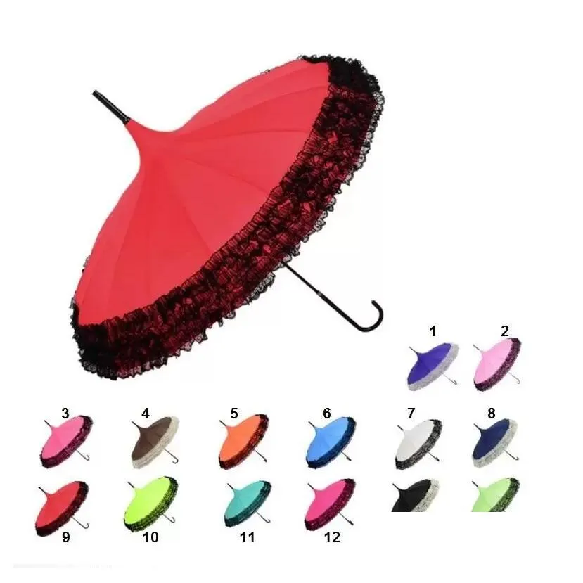 Parapluies femmes mode 16k pagode en dentelle parasol princesse longue manche du vent transparent cadré gouttes de pluie livraison home jardin ho dhwyj