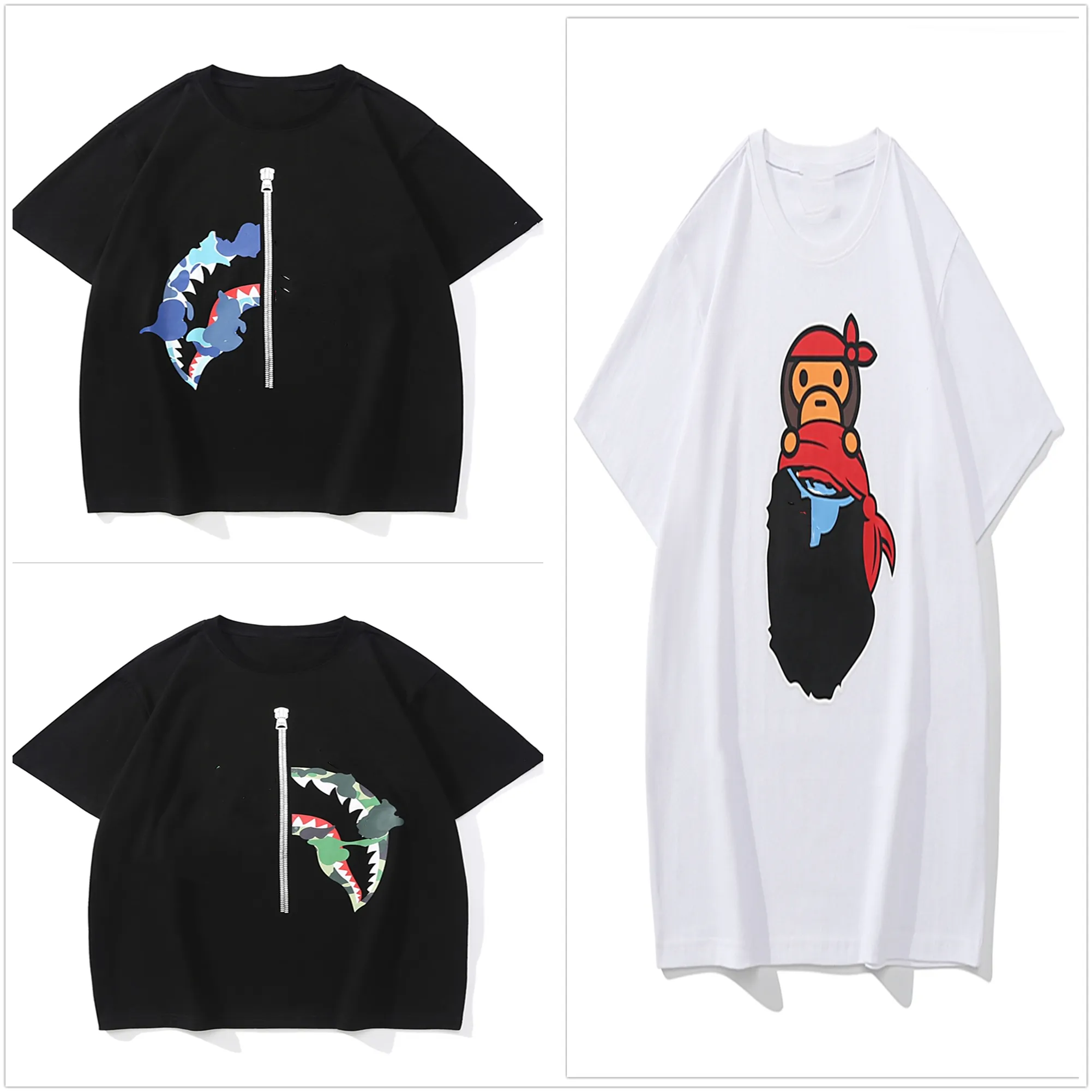 designerka Tshirt męska koszula Kobiety Tshirt Podwójny kamuflaż Tshirty Ubrania graficzna koszulka aplikacji nerkowca bawełniana bawełniana letnia rekin Luminous Camo