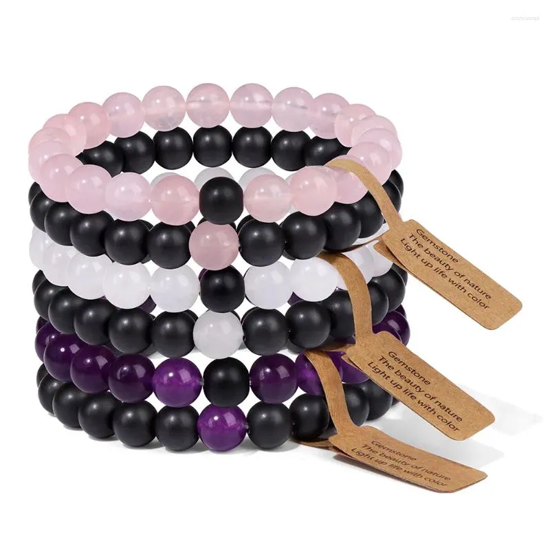 Brin 2pcs / set Fashion Breded Bracelet Bracelet Naturel Stone White White Hurlit Rose Quartz Berons Bracelets For Women Men Men Energy Jewelry Gift