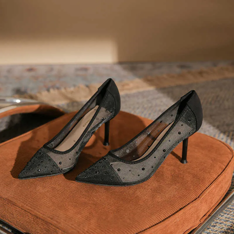 Elegant Pointed Toe High Heels: Breathable Mesh Black Pumps for Spring ...