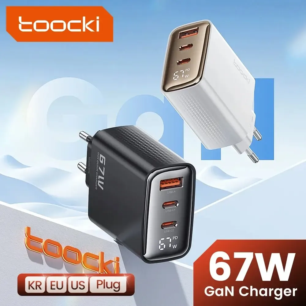 Chargers Toocki 67W Gan USB Tipo C Display digital 65W 45W PPS PD QC4.0 Carga rápida para MacBook Laptop iPad Tablet iPhone 15 14