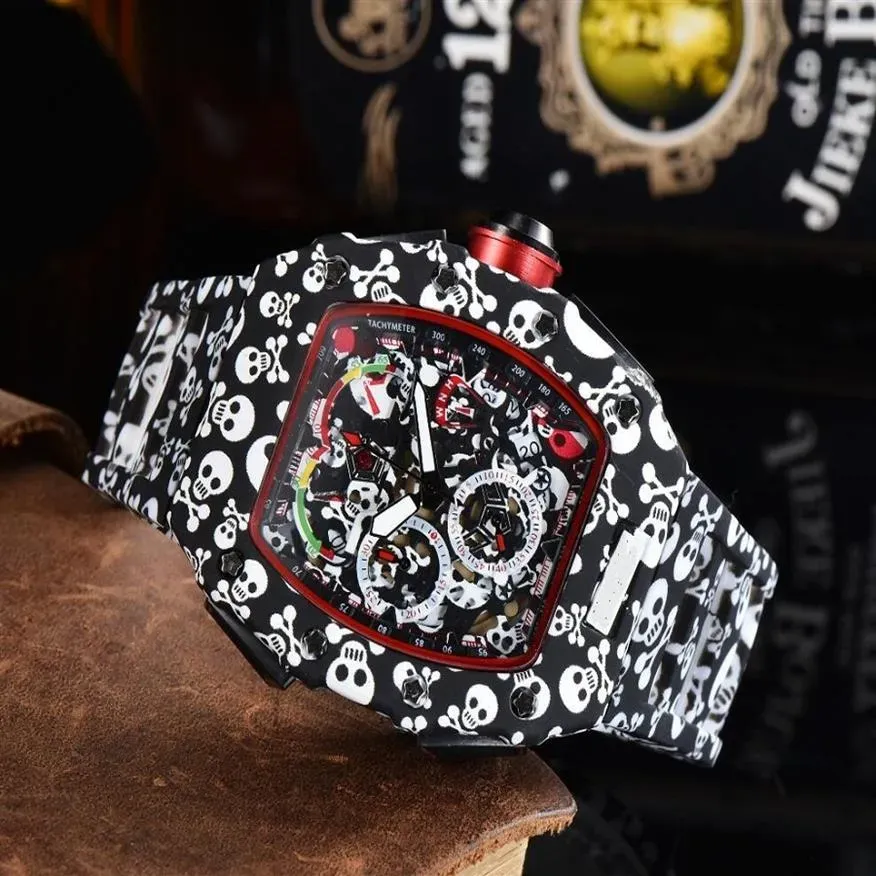 Super Luminous Montre de Luxe Fulll Funkcjonalne męskie zegarek Wysokiej jakości automatyczne grawerowanie szkieletu Silikonowy pasek 288s