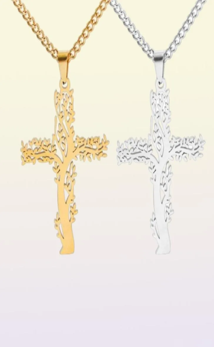 Anhänger Halsketten Mode Edelstahlkettenkette Halskette Jesus Cross Tree of Life for Men Kragen Hombre N04758258759799126