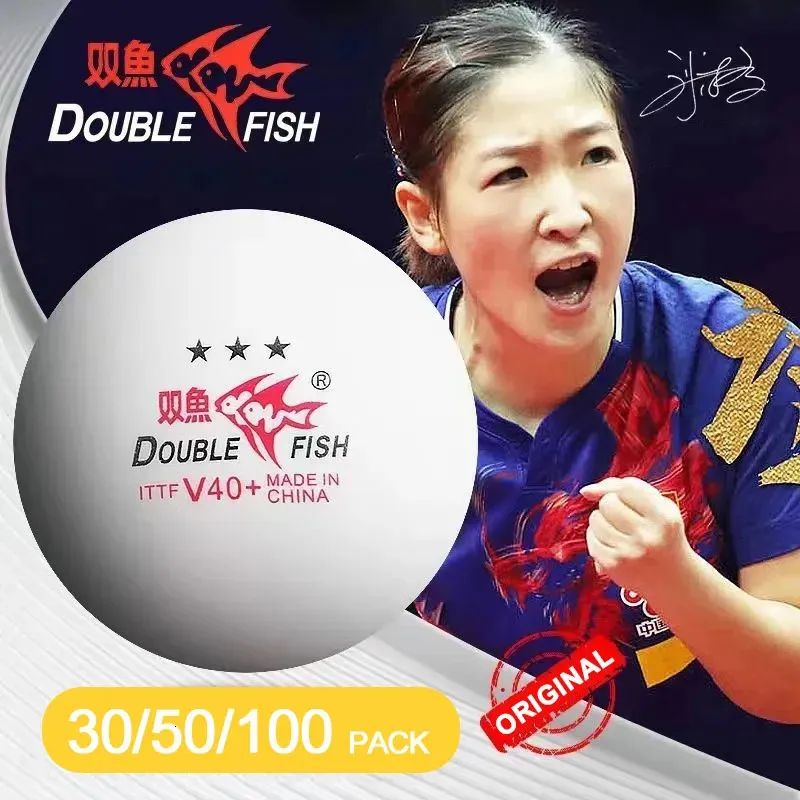 Double Fish V40 Original 3 -stjärniga ping pongbollar sömnad ABS -material Tabelltennis med ITTF godkänd 240422