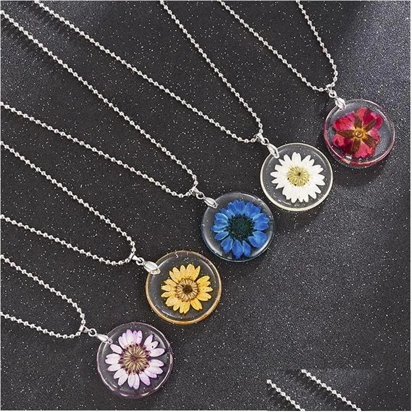 Colliers pendants Colliers pendants femmes Fashion Vraiment Natural Séchée Collier Round Round Round Bijoux en gros Dro DRO6M